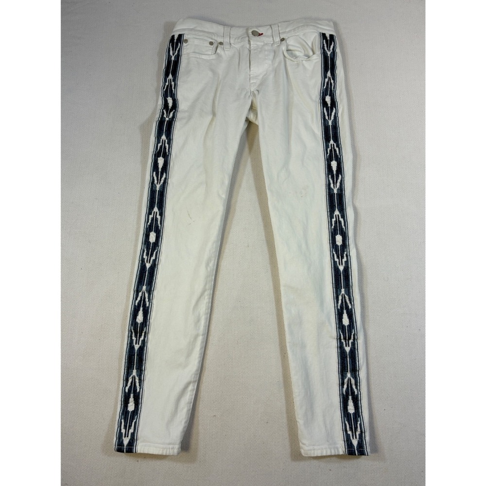 Ralph Lauren White Skinny Jeans with Navy Aztec Side Stripe